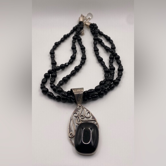 Jay King 925 Triple Strand Onyx and Sterling Silver Statement Necklace - Picture 5 of 15